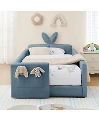 Streamdale Furniture Twin Upholstered Bed- Rabbit Ears, Rail & Pocket, Boucle, Sky Blue