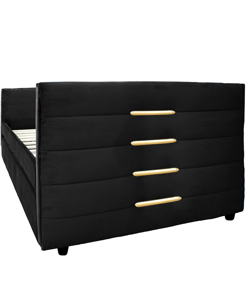 Streamdale Furniture Modern Twin Daybed with Trundle, Black Velvet & Gold Accents