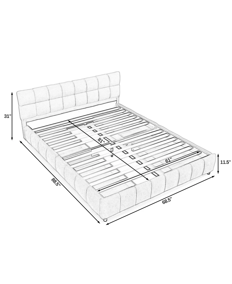 Streamdale Furniture Queen Upholstered Bed Frame with Headboard & Storage Drawer - Beige