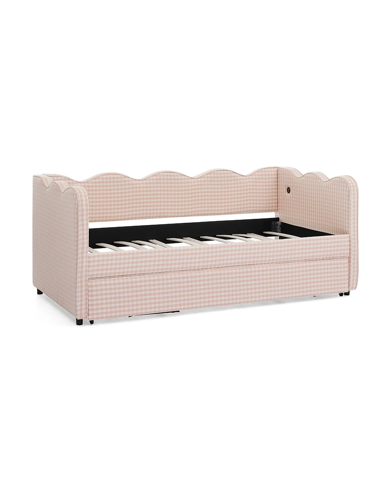 Streamdale Furniture Cozy Daybed with Trundle, Usb Port, Linen