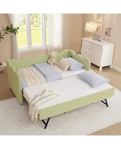 Streamdale Furniture Cozy Daybed with Trundle, Usb Port, Linen.