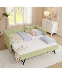 Streamdale Furniture Cozy Daybed with Trundle, Usb Port, Linen.