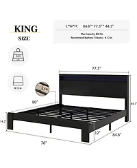 Streamdale Furniture King Bed Frame with Led Headboard & Usb Ports