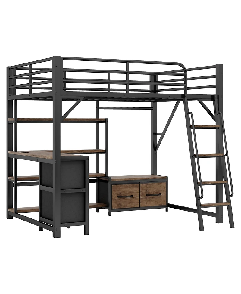 Streamdale Furniture Loft Bed with Desk, Light, Storage, Wardrobe & Drawers