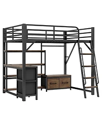 Streamdale Furniture Loft Bed with Desk, Light, Storage, Wardrobe & Drawers