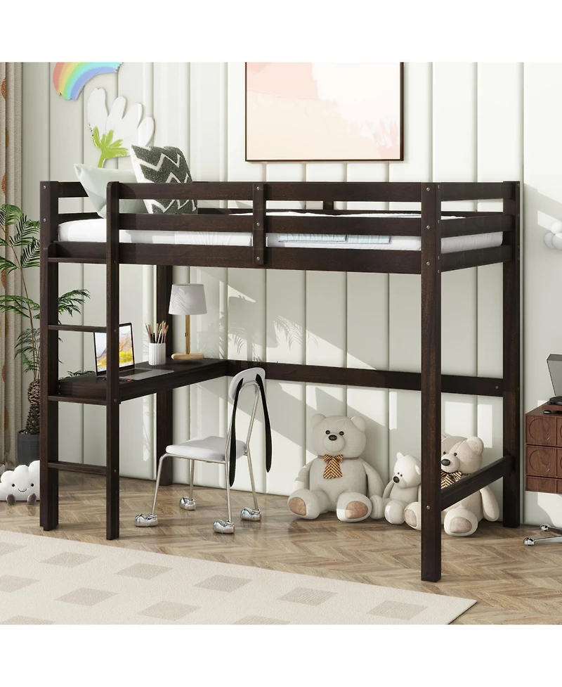 Streamdale Furniture Espresso High Loft Bed with Desk & Guardrail