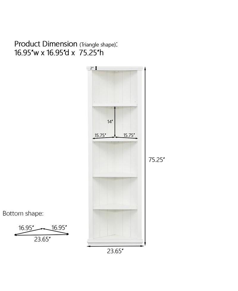 Streamdale Furniture 2x 75" Triangle Bookshelves - White (Set of 2)