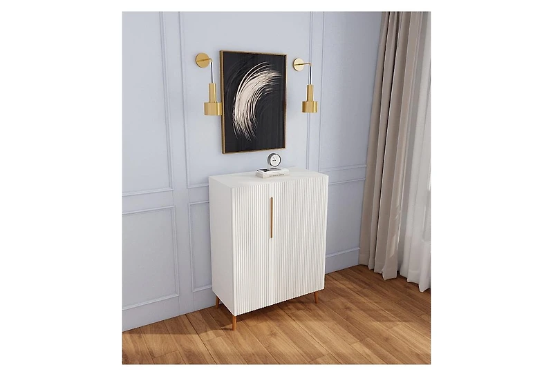 Streamdale Furniture Modern White Sideboard Cabinet - Gold Handles