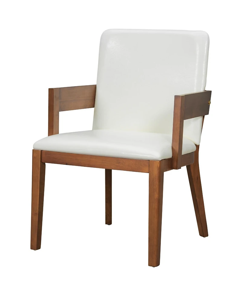 Streamdale Furniture Modern Walnut Wood & White Glossy Pu Leather Upholstered Dining Chairs Set of 2