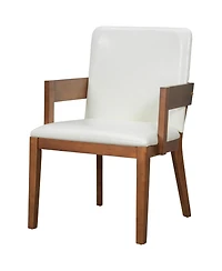 Streamdale Furniture Modern Walnut Wood & White Glossy Pu Leather Upholstered Dining Chairs Set of 2