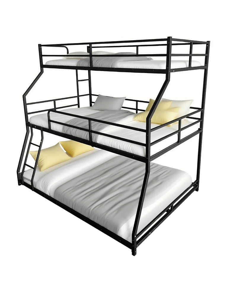 Streamdale Furniture Triple Bed with Ladders & Guardrails - Easy Assembly - Black