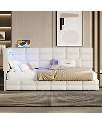 Streamdale Furniture Upholstered Twin Daybed with Storage, Led Lights & Charging