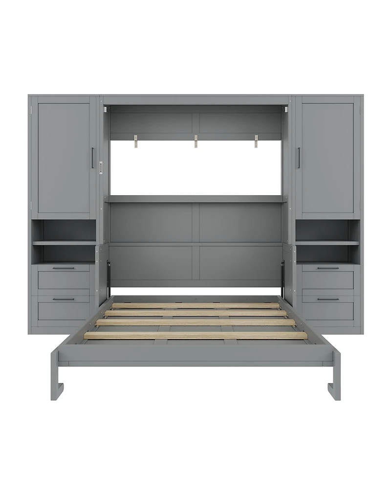 Streamdale Furniture Queen Size Murphy Bed Wall Bed with Closet ,Drawers and Shelves