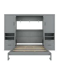 Streamdale Furniture Queen Size Murphy Bed Wall Bed with Closet ,Drawers and Shelves