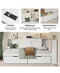 Streamdale Furniture Wooden Twin L-Shaped Daybed with Storage, Bookcase & Usb, White