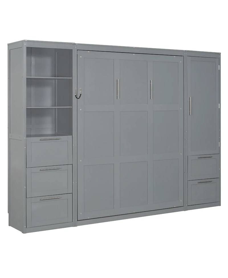 Streamdale Furniture Queen Murphy Bed with Closet, Drawers & Shelves - Gray