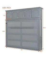 Streamdale Furniture Queen Size Murphy Bed Wall Bed with Top Cabinets,Gray