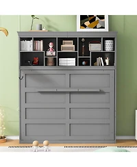 Streamdale Furniture Queen Size Murphy Bed Wall Bed with Top Shelves & Usb,Gray