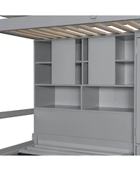 Streamdale Furniture Twin Bunk Bed with Drawers, Wardrobe, Storage Shelves and Hydraulic Bed,Gray