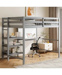 Streamdale Furniture Twin Loft Bed with Shelves, Desk & Board - Gray