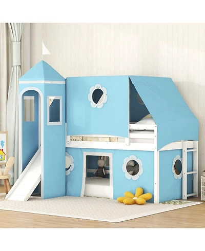 Streamdale Furniture Twin Size Loft Bed with Slide Tent and Tower