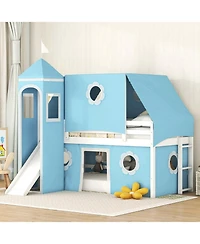 Streamdale Furniture Twin Size Loft Bed with Slide Tent and Tower