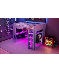 Streamdale Furniture Streamdale Wood Gaming Loft Bed w/ Desk, Shelves, Led, Rack, Black
