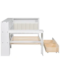 Streamdale Furniture Twin Platform Bed w/ Storage, Led, Desk, Charging, Upholstered Headboard