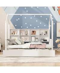 Streamdale Furniture Wooden Twin House Bed with Trundle & Shelf
