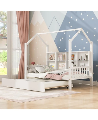 Streamdale Furniture Wooden Twin House Bed with Trundle & Shelf