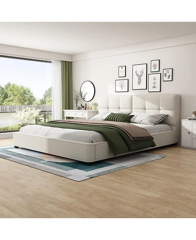 Streamdale Furniture King Beige Boucle Bed Frame with Curved Tufted Headboard