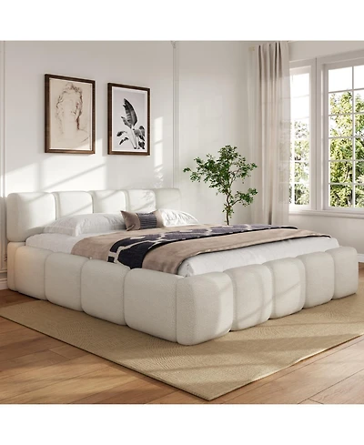 Streamdale Furniture California King Boucle Platform Bed, White