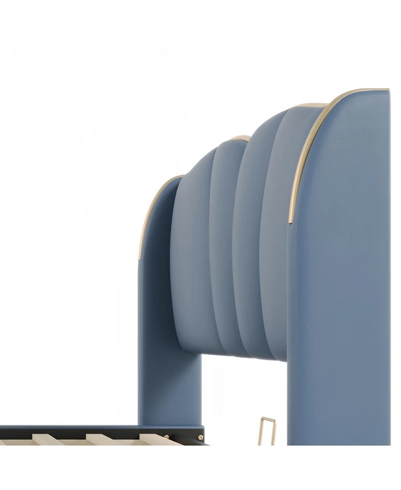 Streamdale Furniture King Leather Bed Frame Wingback Headboard Platform Black