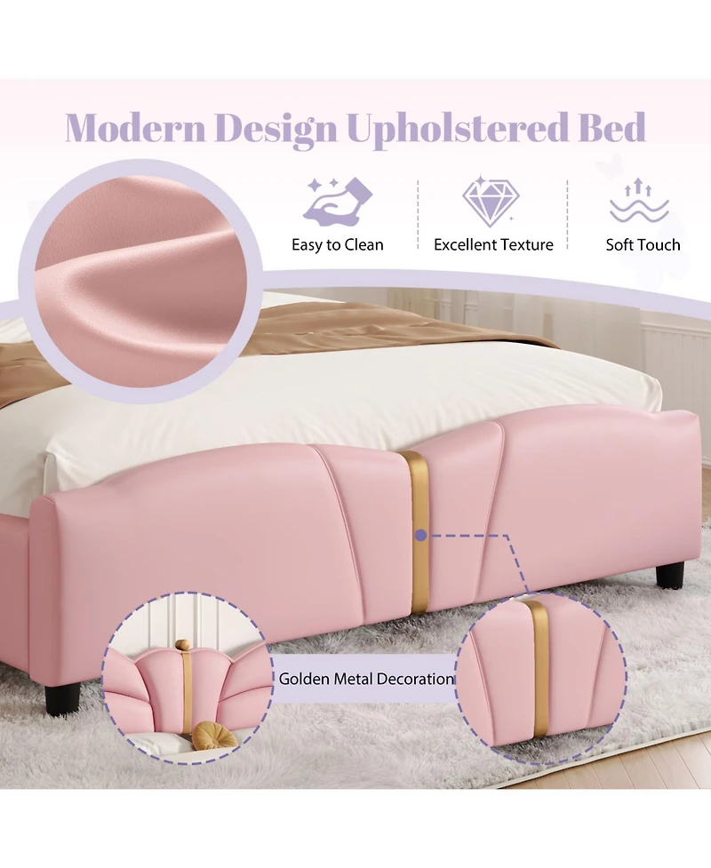 Streamdale Furniture Queen Upholstered Bed Frame, Butterfly Headboard, Gold Accents