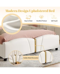 Streamdale Furniture Queen Upholstered Bed Frame, Butterfly Headboard, Gold Accents