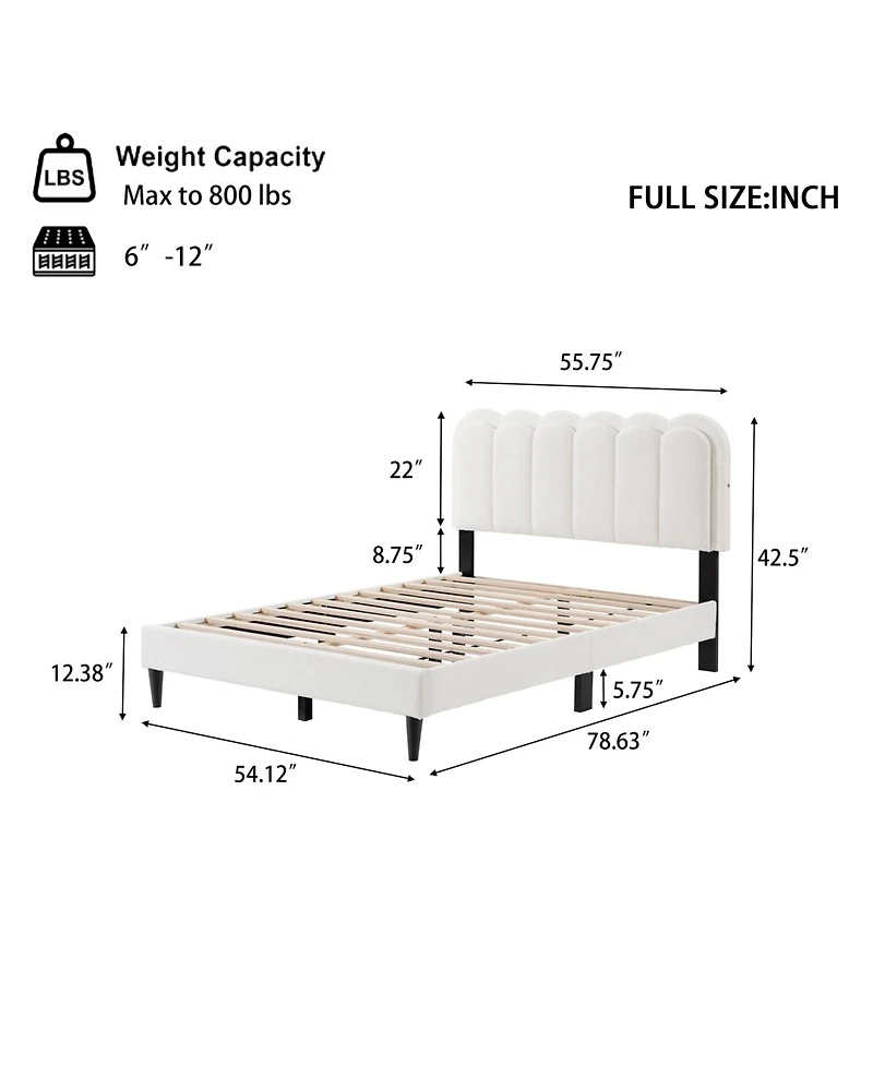 Streamdale Furniture Lambswool Headboard Bed Frame w/ Light, Full