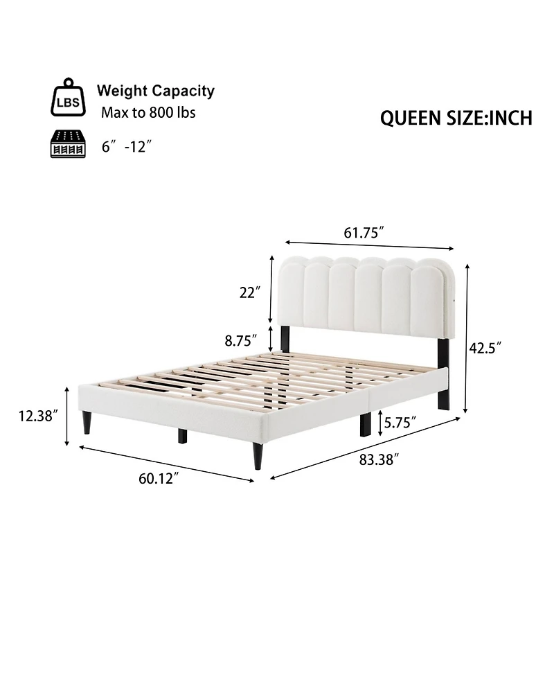 Streamdale Furniture Lambswool Cream Headboard Bed Frame w/ Light, Queen