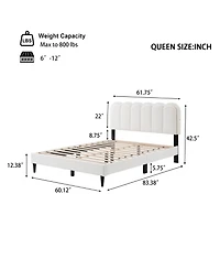 Streamdale Furniture Lambswool Cream Headboard Bed Frame w/ Light, Queen