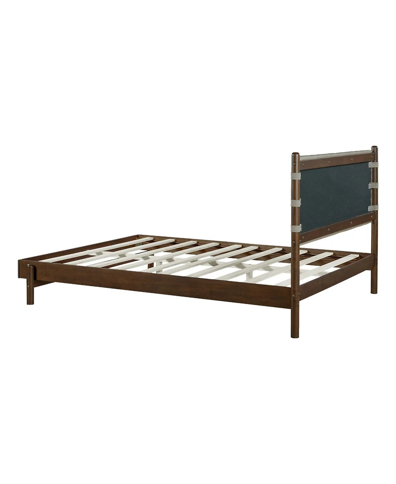 Streamdale Furniture Queen Platform Bed Frame with Headboard - Walnut/Grey