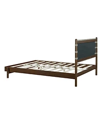 Streamdale Furniture Queen Platform Bed Frame with Headboard - Walnut/Grey