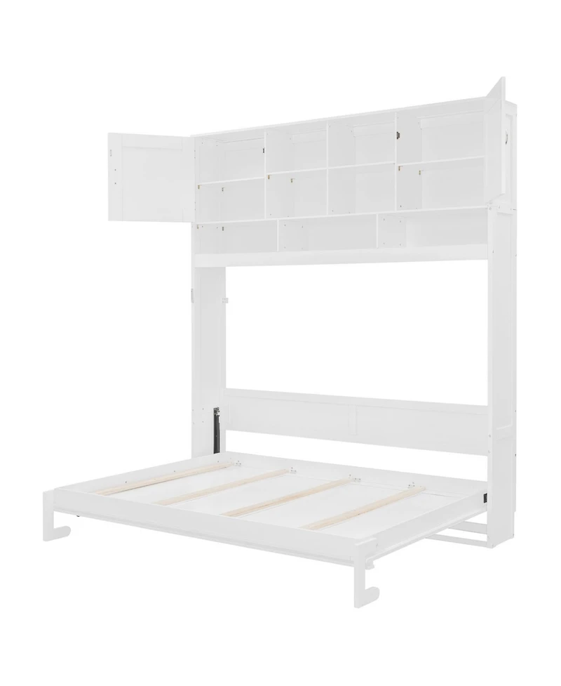 Streamdale Furniture Queen Size Wall Murphy Bed with Ample Storage Space and Diamond Stripes, White