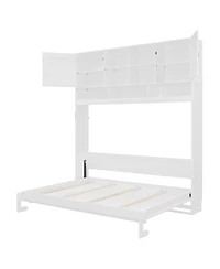 Streamdale Furniture Queen Size Wall Murphy Bed with Ample Storage Space and Diamond Stripes, White