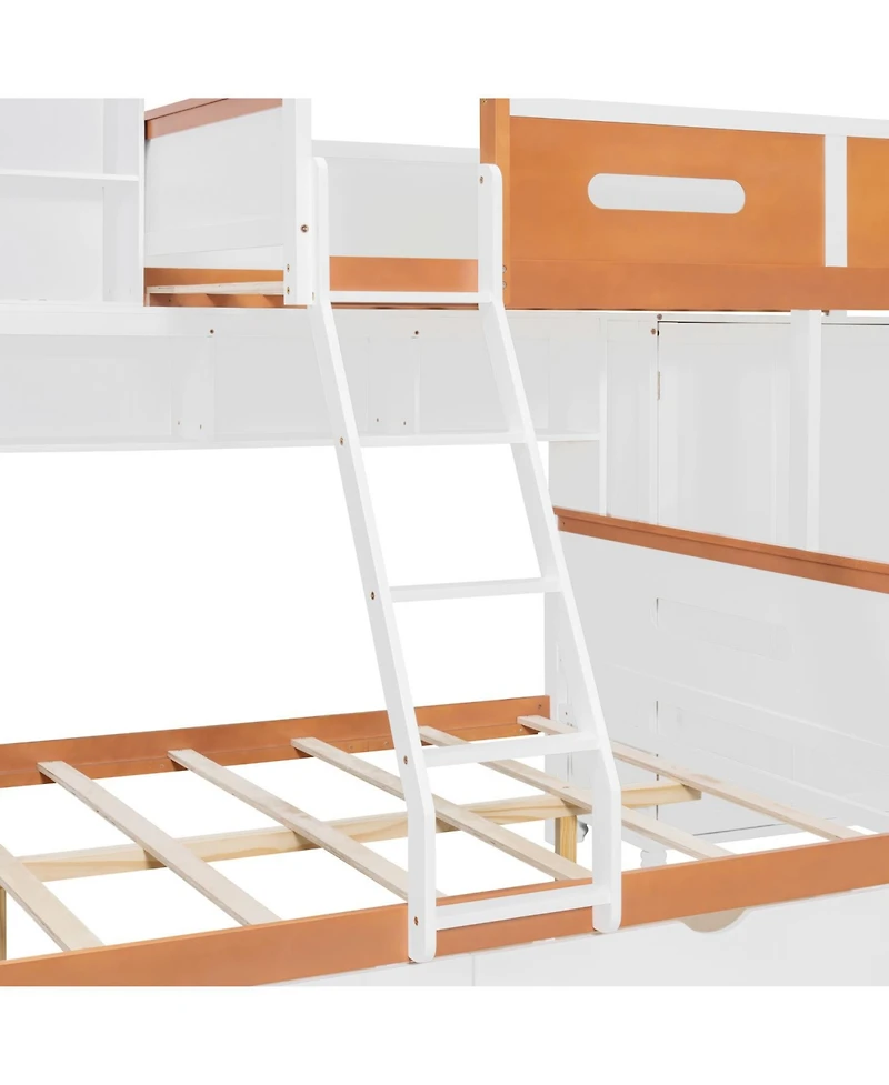 Streamdale Furniture Twin Over Full Bunk Bed Wardrobe, Drawers, Shelves & Led