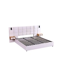 Streamdale Furniture King Beige Velvet Storage Bed with Shelves, Lamps & Usb