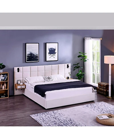 Streamdale Furniture King Beige Velvet Storage Bed with Shelves, Lamps & Usb