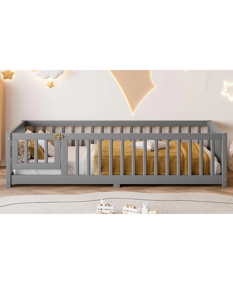 Streamdale Furniture Twin Floor Bed with Guardrails & Door - Gray