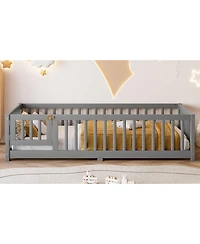 Streamdale Furniture Twin Floor Bed with Guardrails & Door - Gray