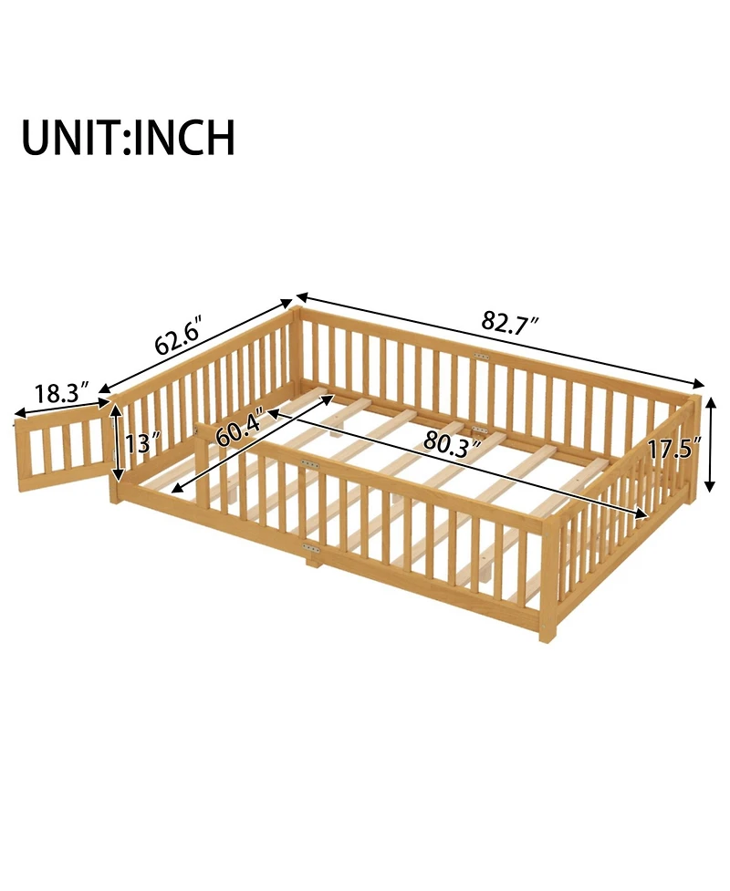 Streamdale Furniture Queen Floor Bed with Guardrails & Door