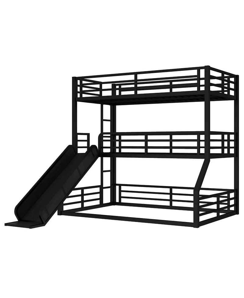 Streamdale Furniture Triple Bunk Bed with Slide, Metal, Black