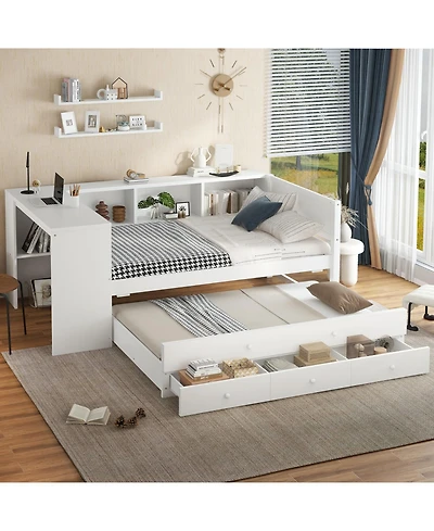 Streamdale Furniture Twin Daybed with Trundle, Storage, Shelves & Desk